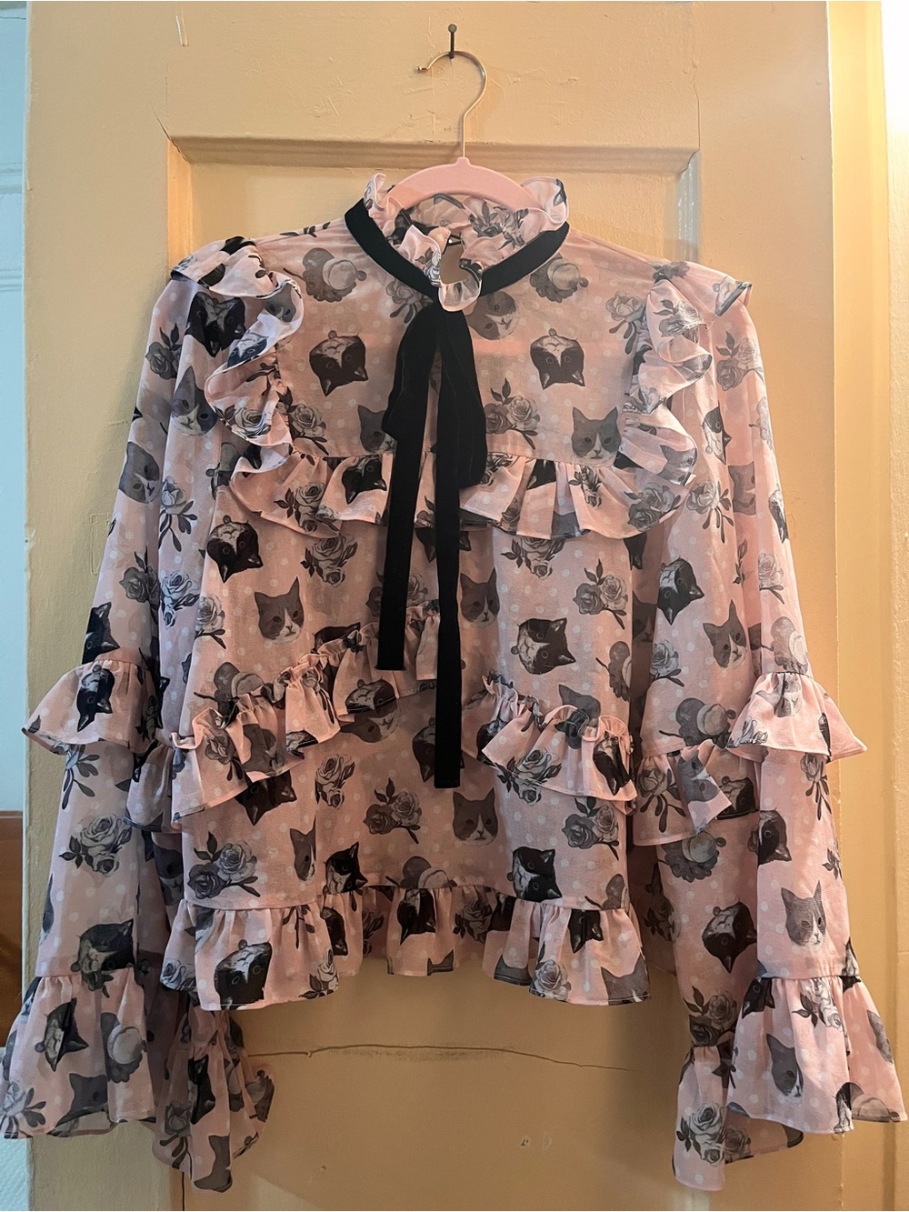 【Rare】Unlogical Poem Schrodinger‘s Cat Ruffle Blouse Pink S